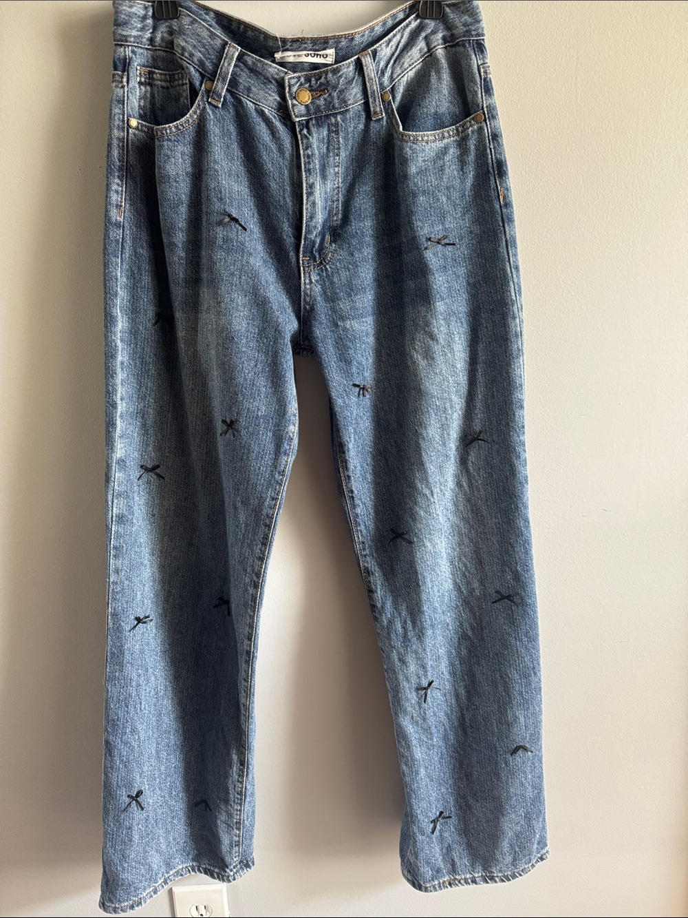 Y2K Bow Embroidered with Bows Straight Leg Jeans Size 13 | Medium Wash Denim